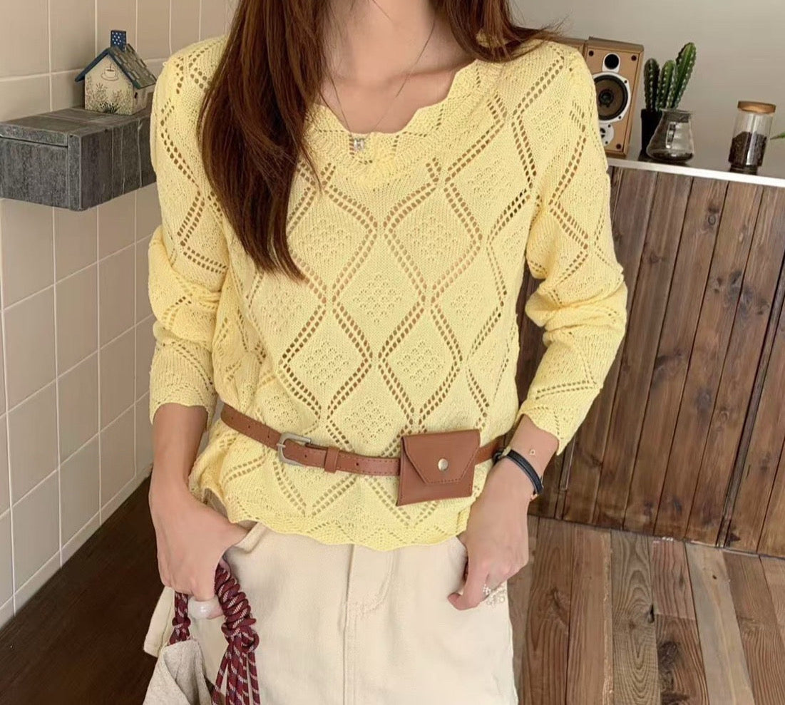 Diamond Knit Sheer Long Sleeve Top