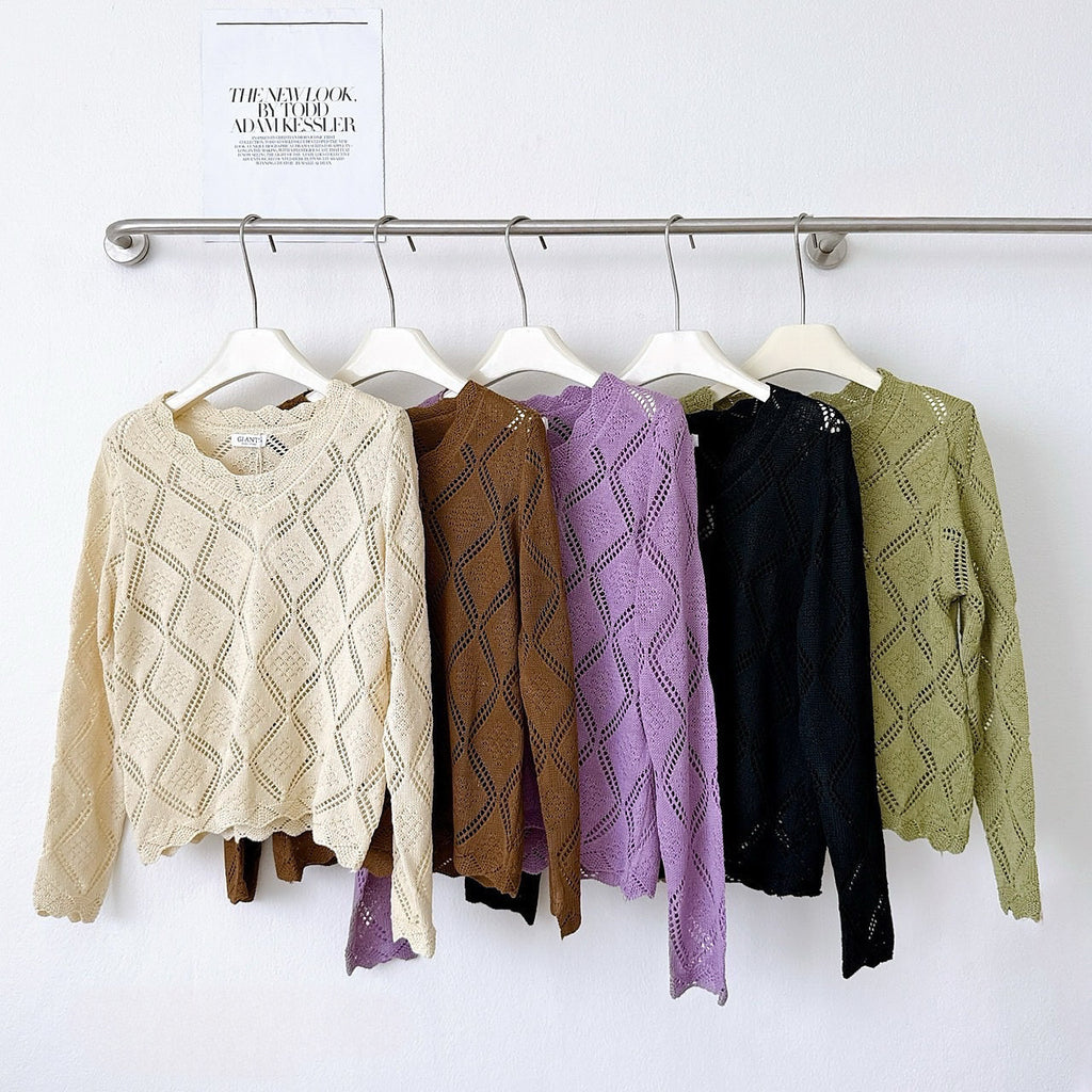 Diamond Knit Sheer Long Sleeve Top