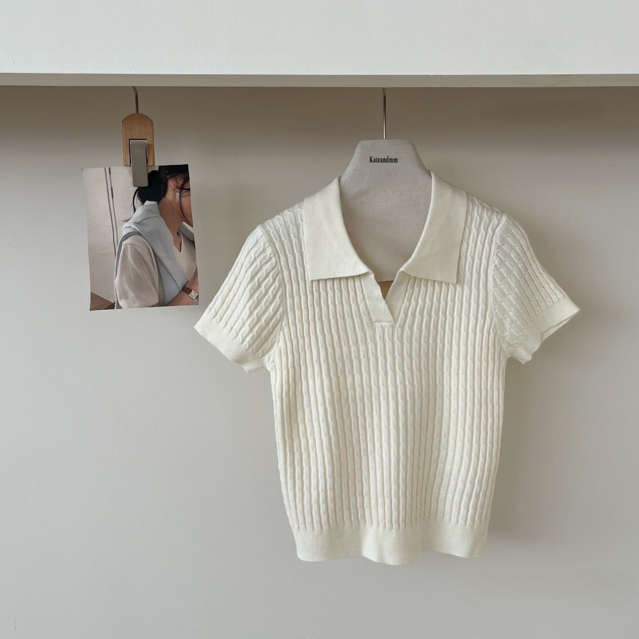 Ribbed Knit Polo Top – Short Sleeve