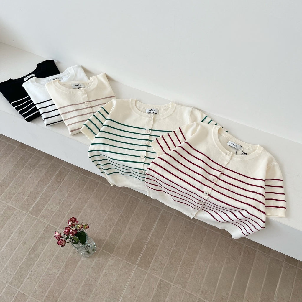 Soft Knit Striped Short Sleeve Cardigan