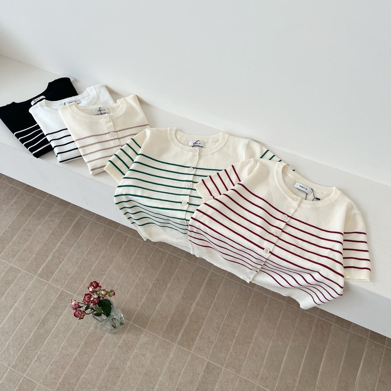 Soft Knit Striped Short Sleeve Cardigan