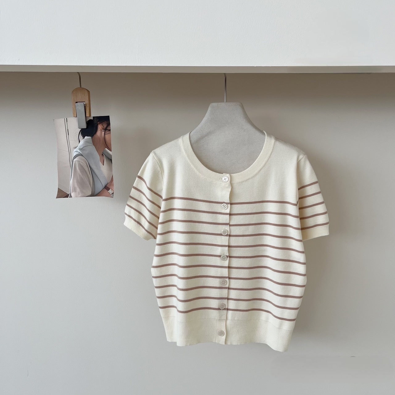 Soft Knit Striped Short Sleeve Cardigan