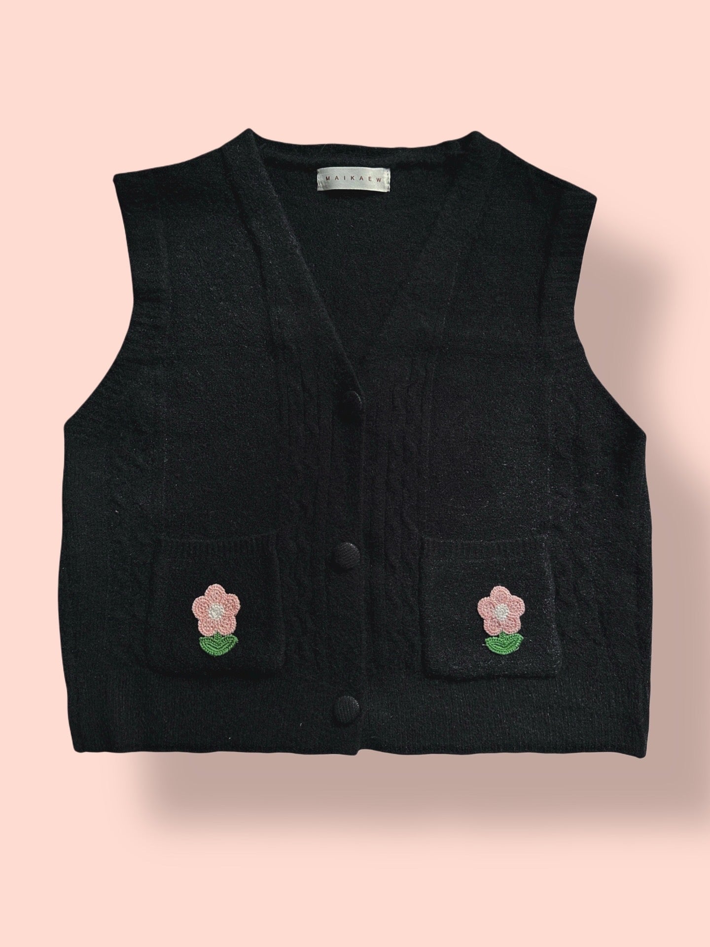 Flower Pocket Knit Vest