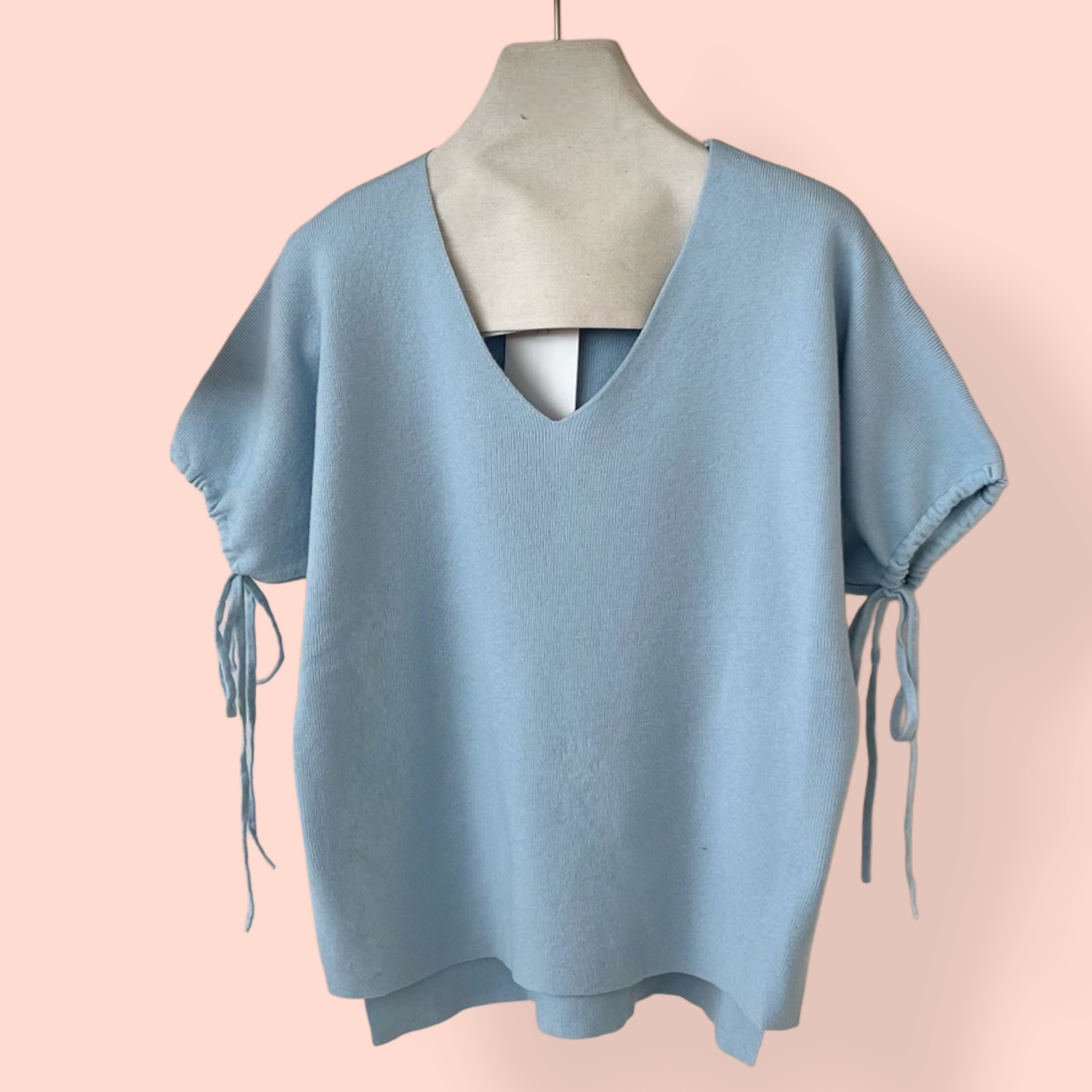Tie-Sleeve V-Neck Knit Top