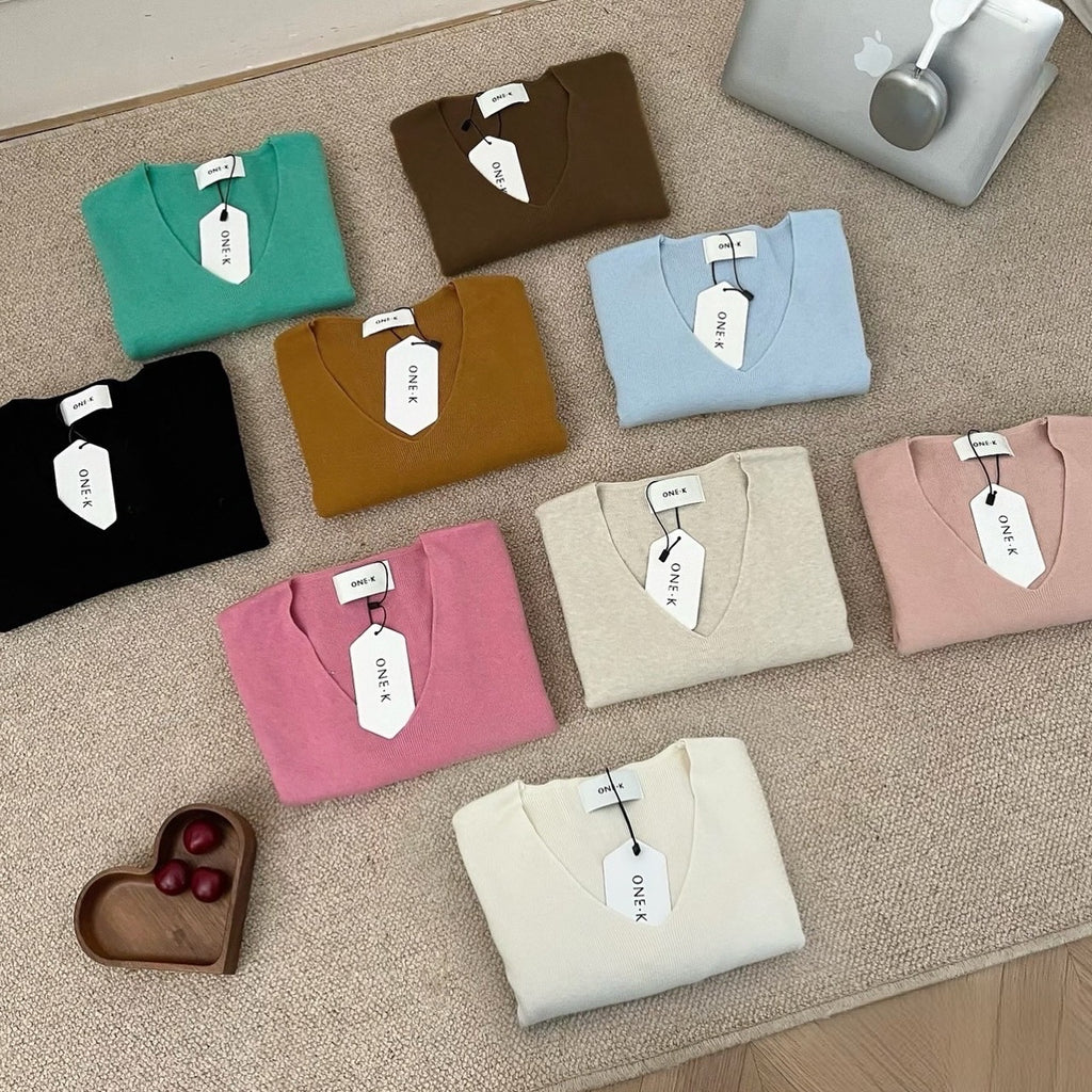 Tie-Sleeve V-Neck Knit Top